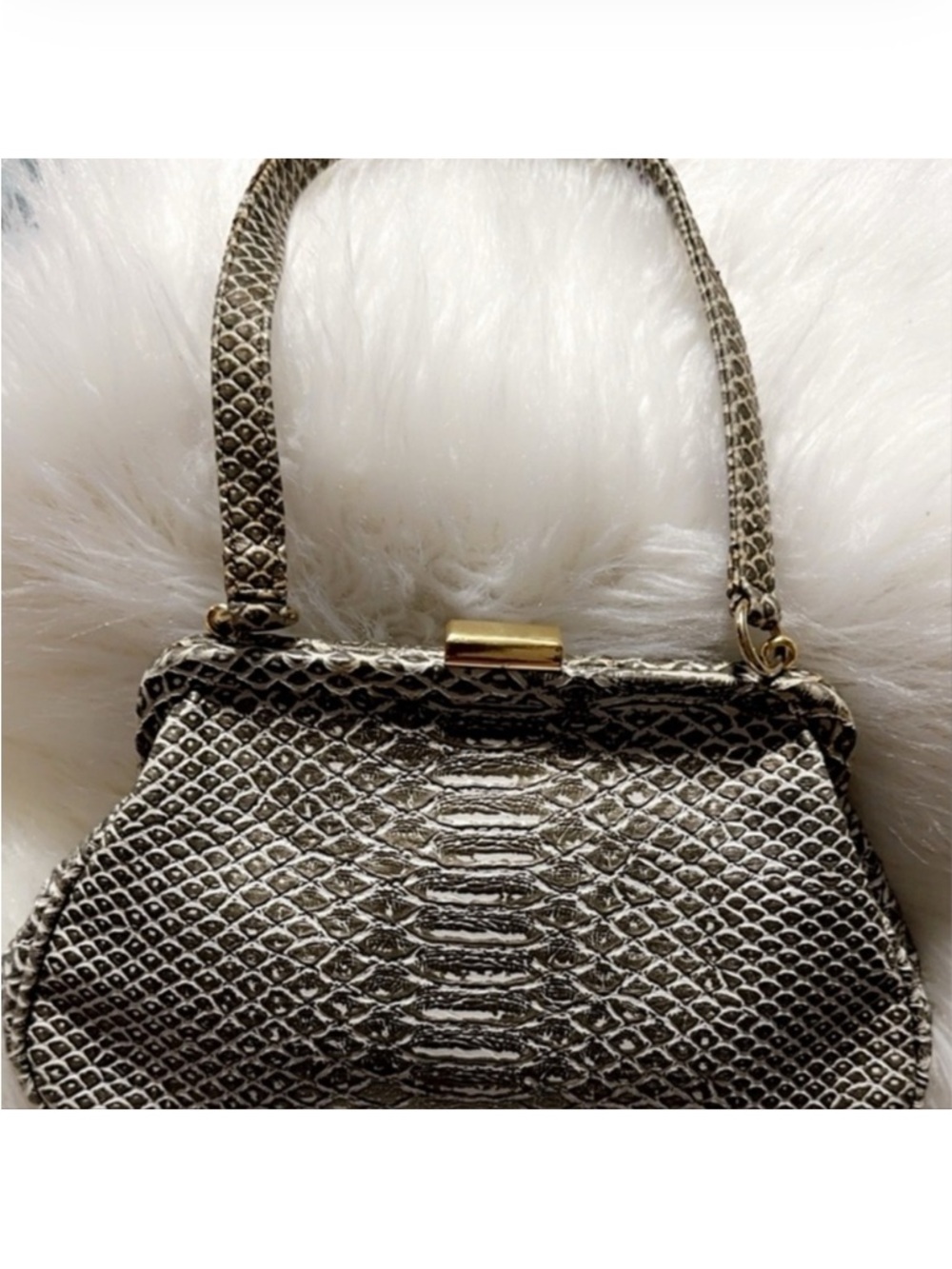 Vintage Amanda Smith Metallic Snake-Embossed Top-Handle Bag - Silver